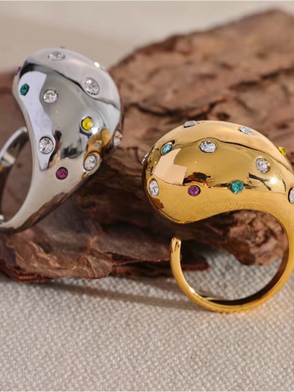 Silver-tone Multicolor Crystal Dome Ring - Picture 10 of 10